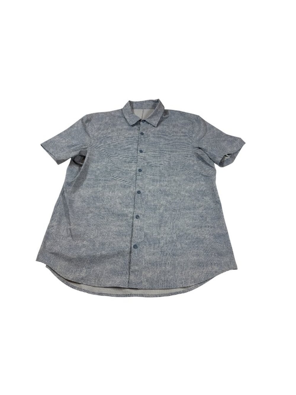 Lululemon Mens XL Short Sleeve Button-Up Shirt Blue Textured Pattern (NN519)